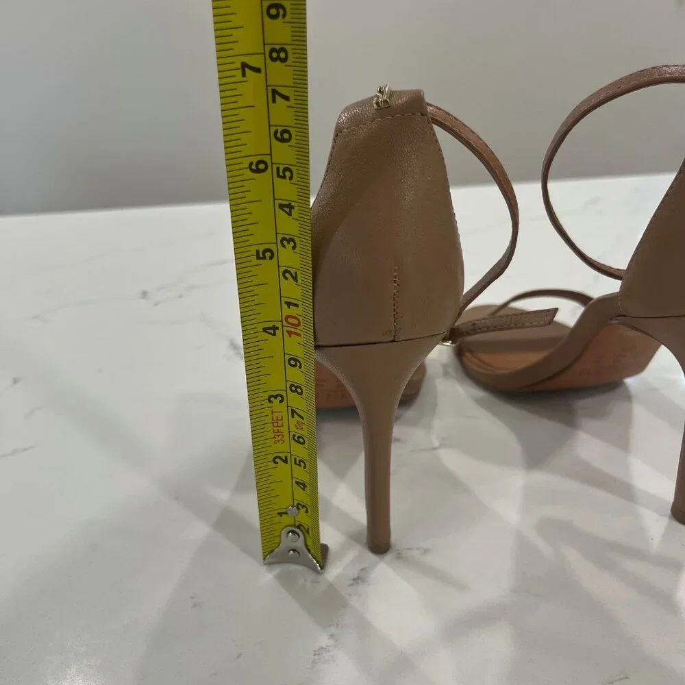 Minimalist Tan Ankle-Strap Stiletto Heels